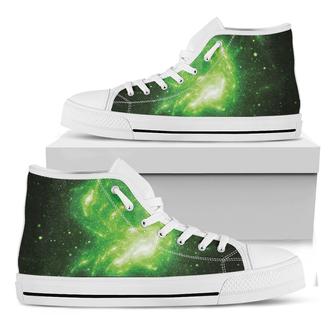 Green Sparkle Galaxy Print White High Top Shoes - Monsterry