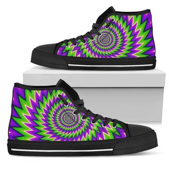 Green Spiral Moving Optical Illusion Men's High Top Shoes - Monsterry
