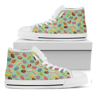 Green Striped Donut Pattern Print White High Top Shoes - Monsterry DE