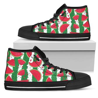 Green Stripes Watermelon Men's High Top Shoes - Monsterry