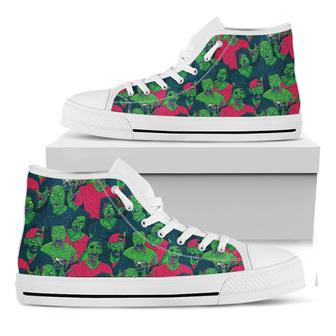 Green Walking Zombie Print White High Top Shoes - Monsterry