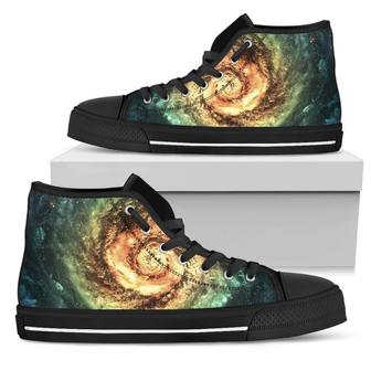Green Yellow Spiral Galaxy Space Print Men's High Top Shoes - Monsterry CA