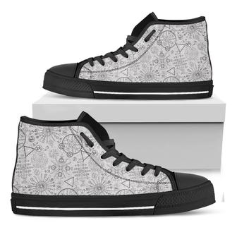 Grey And Black Mystical Wiccan Print Black High Top Shoes - Monsterry
