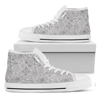 Grey And Black Mystical Wiccan Print White High Top Shoes - Monsterry
