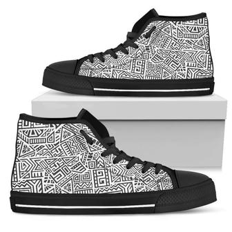Grey And White Aztec Pattern Print Men's High Top Shoes - Monsterry