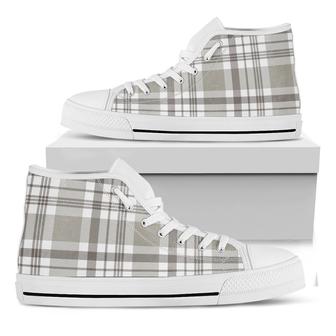 Grey And White Border Tartan Print White High Top Shoes - Monsterry AU