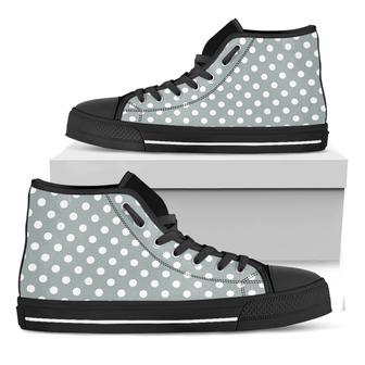 Grey And White Polka Dot Black High Top Shoes - Monsterry AU