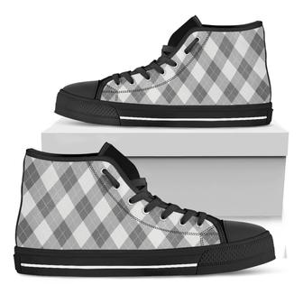 Grey Argyle Pattern Print Black High Top Shoes - Monsterry CA