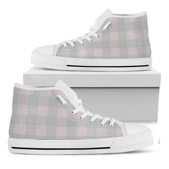 Grey Prince Of Wales Check Print White High Top Shoes - Monsterry AU