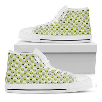 Grey Striped Alien White High Top Shoes - Monsterry AU