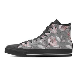 Grey Vintage Floral Print Women's High Top Shoes - Monsterry CA