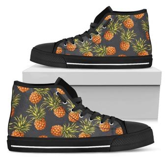 Grey Watercolor Pineapple Pattern Print Men's High Top Shoes - Monsterry UK