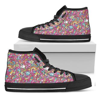 Groovy Girly Peace Pattern Print Black High Top Shoes - Monsterry AU