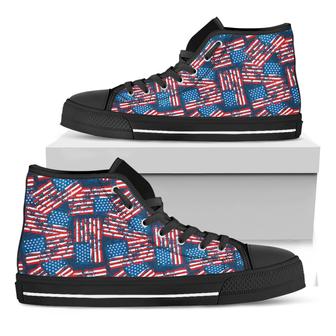 Grunge American Flag Pattern Print Black High Top Shoes - Monsterry CA