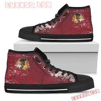 Grunge Vintage Logo Chicago Blackhawks High Top Shoes Sport Sneakers | Favorety