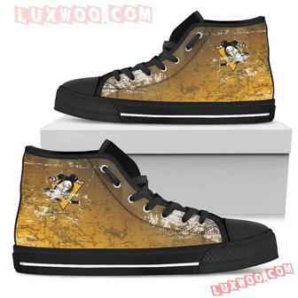 Grunge Vintage Logo Pittsburgh Penguins High Top Shoes Sport Sneakers | Favorety