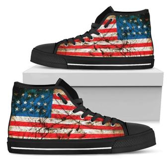 Grunge Wrinkled American Flag Patriotic Women's High Top Shoes - Monsterry AU