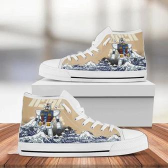 Gundam Robot Character Cartoon Design For Lovers Gift For Fan Custom Canvas High Top Shoes - Monsterry CA