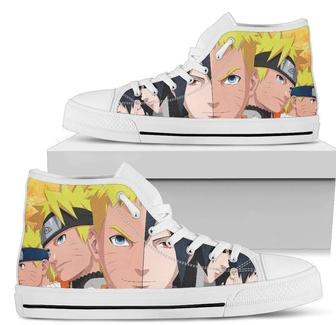 Half Naruto Half Sasuke Sneakers High Top Shoes Fan Gift - Monsterry