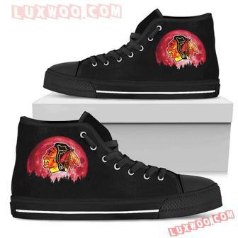 Halloween Orange Moon Mystery Chicago Blackhawks High Top Shoes Sport Sneakers | Favorety CA