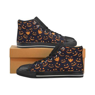 Halloween pattern Pumpkin background Men's High Top Shoes Black - Monsterry CA