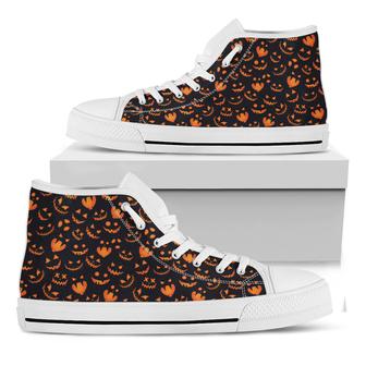 Halloween Pumpkin Faces Pattern Print White High Top Shoes - Monsterry AU