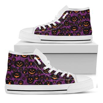 Halloween Pumpkin Smiley Faces Print White High Top Shoes - Monsterry UK