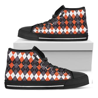 Halloween Themed Argyle Pattern Print Black High Top Shoes - Monsterry CA