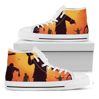 Halloween Walking Zombie Print White High Top Shoes - Monsterry CA