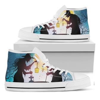 Halloween Witch And Cauldron Print White High Top Shoes - Monsterry