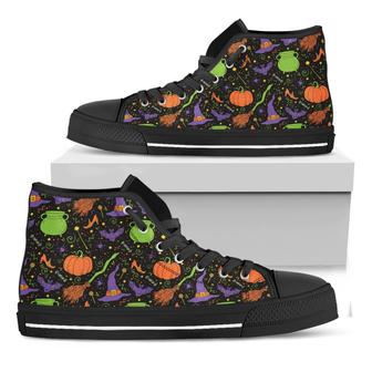 Halloween Wizard Pattern Print Black High Top Shoes - Monsterry