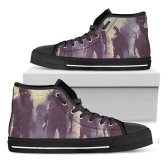 Halloween Zombie Crowd Print Black High Top Shoes - Monsterry