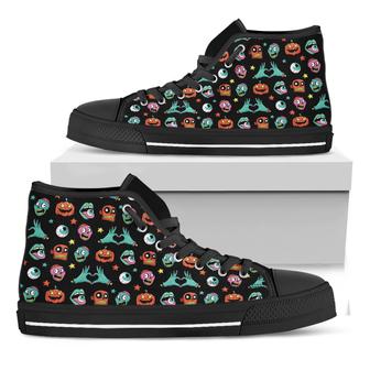 Halloween Zombie Pattern Print Black High Top Shoes - Monsterry