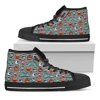 Halloween Zombie Striped Pattern Print Black High Top Shoes - Monsterry UK