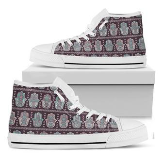 Hamsa Symbol Pattern Print White High Top Shoes - Monsterry UK