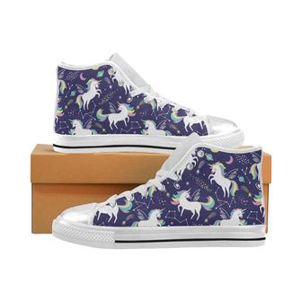 Hand drawn cute unicorn star planet Women's High Top Shoes White - Monsterry