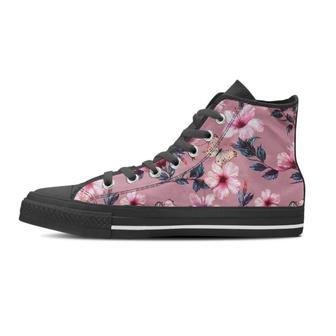 Hand Drawn Hibiscus Print Men's High Top Shoes - Monsterry