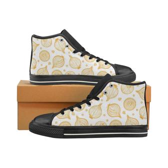 hand drawn onion pattern Women's High Top Shoes Black - Monsterry
