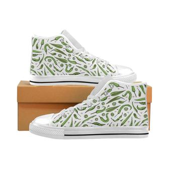 Hand drawn sketch style green Chili peppers patter Men's High Top Shoes White - Monsterry DE