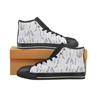 Hand painting Watercolor Lavender Women's High Top Shoes Black - Monsterry