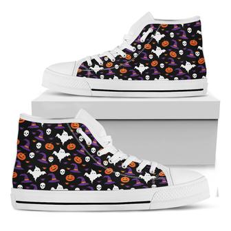 Happy Halloween Ghost Pattern Print White High Top Shoes - Monsterry CA