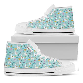 Happy Llama And Cactus Pattern Print White High Top Shoes - Monsterry