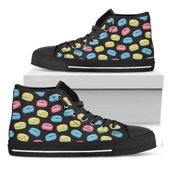 Happy Macarons Pattern Print Black High Top Shoes - Monsterry CA
