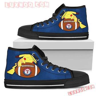 Happy Pikachu Laying On Ball Texas Rangers High Top Shoes Sport Sneakers | Favorety CA