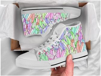 Harajuku Crystal High Top Shoes For Women, Shoes For Men Custom Shoes White - Monsterry