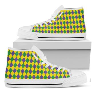 Harlequin Mardi Gras Pattern Print White High Top Shoes - Monsterry AU
