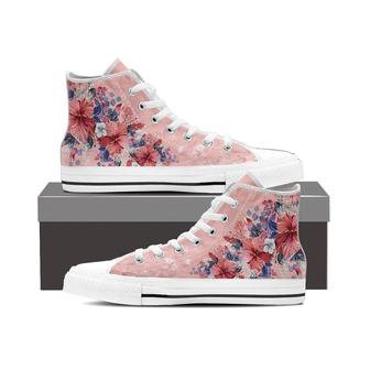 Hawaii Pink Hibiscus Falling Petals High Top Shoes - Glamour Style - AH - JA - Monsterry