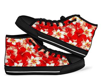Hawaiian Floral Tropical Flower Red Hibiscus Men Women'S High Top Shoes - Monsterry