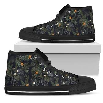 Hawaiian Shoes - Tropical Leaves And Flowers In The Night Style High Top Shoes - Monsterry