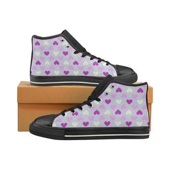 Heart Purple Pokka Dot Pattern Women's High Top Shoes Black - Monsterry CA